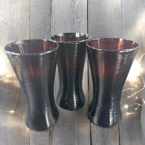 Venetian Hand Blown Art Glass Tumbler Drinking Glasses Cups Amethyst Optic Set 3